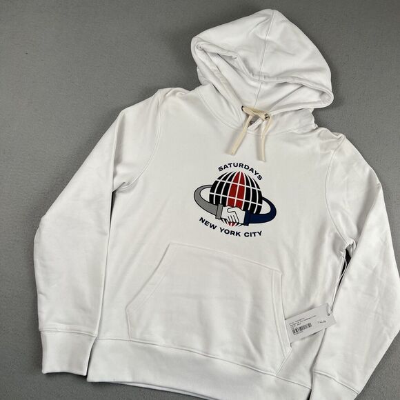 NWT Saturdays NYC White Ditch Handshake Long Sleeve‎ Pullover Hoodie Men’s Small - Picture 6 of 16